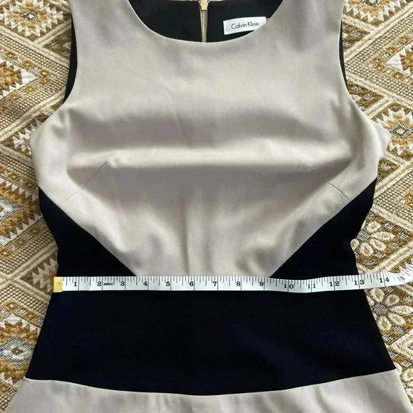 Calvin Klein Fit And Flare Colorblock Dress Black And Beige Party Office Size 2 - Picture 10 of 12